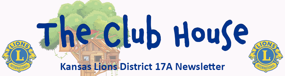Header for the Club House Newsletter with title and image of a treehouse along with lions club logos